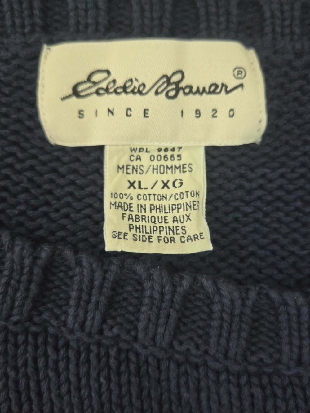 Vintage Eddie Bauer Sweater Men's XL Blue Cotton Knit Crew Neck Outdoor - Picture 2 of 6